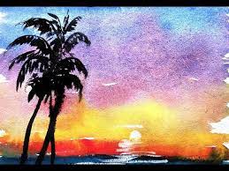 Palm Tree Colorful Sunset Watercolor