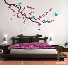cherry blossom branch and birds wall