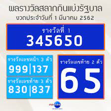 ผลรางวัลสลากกินแบ่งรัฐบาล งวดประจำวันที่ 1 มีนาคม 2562 - สำนักข่าวไทย อสม