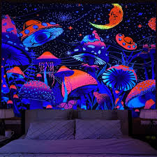 mushroom fluorescent tapestry wall