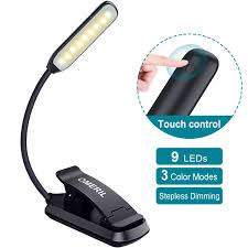 Omeril Book Light 9 Leds Clip On Reading Light Touch Switch Desk Lamp With 3 Color Modes Brightness Stepless Adjustable Usb Rechargeable Eye Care Book Lamp For Kindle Bookworms Night Reading Bed