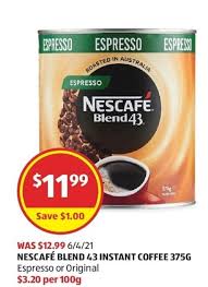 blend 43 instant coffee 375g offer at aldi
