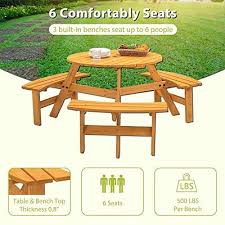 6 Person Outdoor Wooden Picnic Table