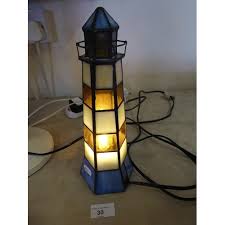 Vintage Stained Glass Lighthouse Lamp