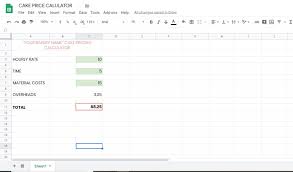 cake pricing calculator in excel