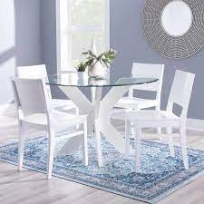 Linon Home Decor Norris 48 In L White Round Dining Table With Glass Top Seats 4