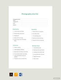 photography shot list template in pdf