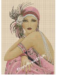 Cross Stitch Chart Art Deco Lady 29 Flowerpower37 Uk Ebay