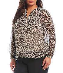 Vince Camuto Plus Size Long Sleeve Buttoned Chiffon Leopard Print Blouse