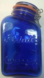 3 cobalt blue glass canister jars made