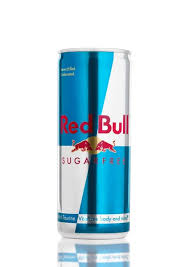 can of red bull energy drink on white