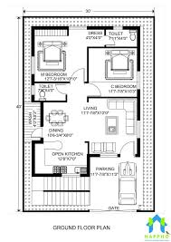 Hi my name is abraham, i am an architect specialized in drawing of architecture plans. Floor Plan For 30 X 40 Feet Plot 2 Bhk 1200 Square Feet 133 Sq Yards Ghar 031 Happho