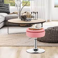adjule 360 swivel storage vanity stool with removable tray pink costway