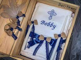 personalized baptism oil towel sheet