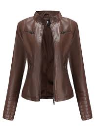 women short cropped punk leather jacket