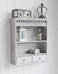 Grey Washed Wooden Shelf With Drawers