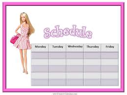 Blank Weekly Schedule With A Picture Of Barbie Weekly