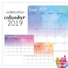 Printable 2019 Calendar Monthly Victoria Vic Watercolour Design