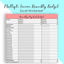 Multiple Income Biweekly Budget Template Weekly Budget Template Expense Tracker Excel Worksheet