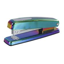Rainbow Stapler Metal Holographic Colorful Desktop Manual Staplers 15 Sheets Capacity With Classic Modern Design And Non Slip Base Sleek Office Desk