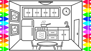 You can fill the colors in prepared image outlines and can also create your own original drawings. How To Draw A Kitchen Easy For Kids Kitchen Drawing And Coloring Pages For Kids Youtube