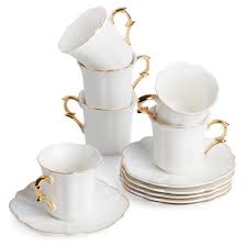 Amazon.com | BTaT- Small Espresso Cups and Saucers, Set of 6 Demitasse Cups  (2.4 oz) with Gold Trim and Gift Box, Small Coffee Cup, White Espresso Cup,  Turkish Coffee Cup, Porcelain Espresso