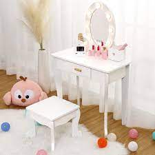 kids wooden vanity table and stool set