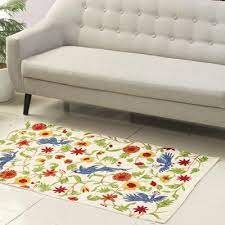 bird and fl pattern wool area rug