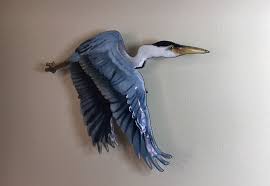 Fyling Blue Heron Wall Art Sculpture By