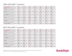 Please Note Girls Size Chart Burda Eur Size Us Size Height