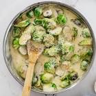brussels sprouts with creamy parmesan garlic sauce