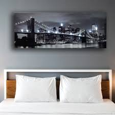 Us 46 19 23 Off Led Wall Picture Black And White Brooklyn Bridge City Night Canvas Art Light Up Decor Painting Artwork Printed Frame Living Room In