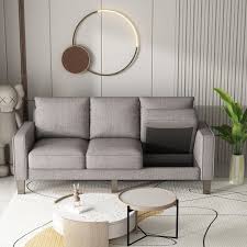 75 In Light Grey Fabric 3 Seater Loveseat Modern Living Room Furniture Sofa Removable Seat Cushion