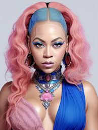 beyonce makeup blue dress pink hair