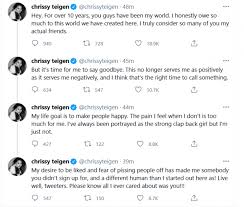 .as she apologizes for past bullying tweets aimed at other celebrities including lindsay lohan and chrissy teigen, 35, writes medium post in response to backlash over tweets model was off social media for a month since scandal over old tweets erupted Why Did Chrissy Teigen Leave Twitter Model Says It S Time For Me To Say Goodbye