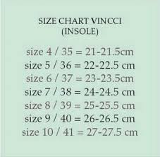 Vincci Vnc Size Chart