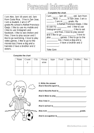 Reading On Personal Information English Esl Worksheets