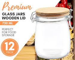 12 X Glass Food Storage Jar With Wooden