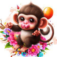 baby monkey with flowers