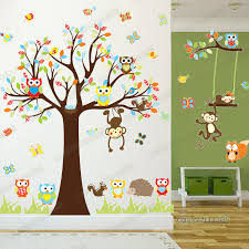 Jungle Animal Owl Monkey Tree Wall