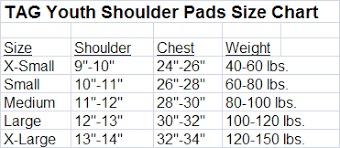 Tag Football Shoulder Pad Size Charts
