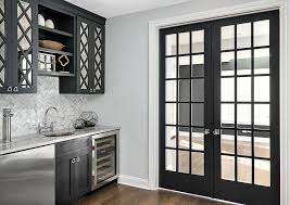 It's perfect for those living in sm. Black Mirrored Pantry Cabinets With Black Shelves Transitional Kitchen