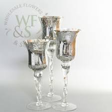 Set Of 3 Silver Mercury Glass Vases