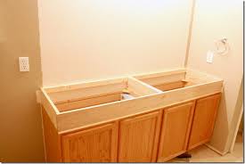 Could raising the kitchen counter tops and the bathroom vanity ,be done raising by placing the 2 x 4 under these cabinets.( having a higher toe kick. Remodelaholic How To Raise Up A Short Vanity