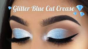 tutorial blue glitter cut crease