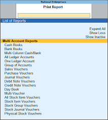 multi account reports in tallyprime