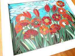 Mosaic Poppy Window Red Stained Glass