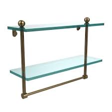 Allied Brass 16 Inch Two Tiered Glass Shelf With Integrated Towel Bar Brushed Bronze