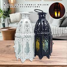 Colored Glass Metal Candle Lantern