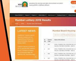 Image of MHADA Lottery Search Results page with Board selection dropdown menu